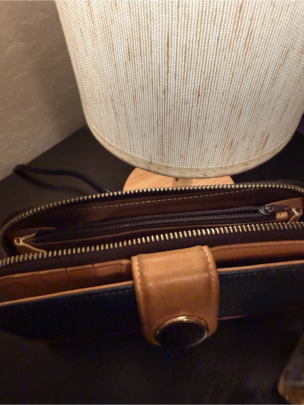 Dooney & Bourke Navy and Tan Leather Zip Wallet - Picture 4 of 7